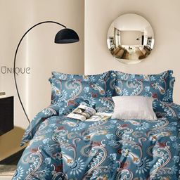 Bajo's Blue & White Floral 300 TC Cotton Queen Bedsheet with 2 Pillow Covers-image-23