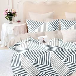 Bajo's Grey & White Striped 300 TC Cotton Queen Bedsheet with 2 Pillow Covers-image-22