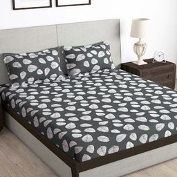 Story@home Charcoal & White Floral 180 TC Queen Bedsheet with 2 Pillow Covers-image-48