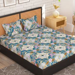 Story@home Grey & Blue Ethnic Motifs 180 TC Queen Bedsheet with 2 Pillow Covers-picture-40