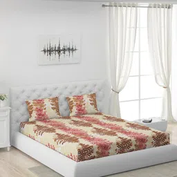 Moca By Monte Carlo Beige & Brown 104 TC Queen Bedsheet with 2 Pillow Covers-image-55