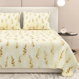 DREAM WEAVERZ Yellow & Brown Floral 220 TC King Bedsheet with 2 Pillow Covers-image-74