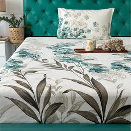 URBAN SPACE Serene Turquoise Blue Floral Cotton 200 TC Single Bedsheet & 1 Pillow Cover-image-98