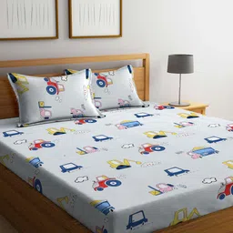 KLOTTHE White Cartoon Characters Fitted 300 TC Double Bed Bedsheet With 2 Pillow Covers-image-41