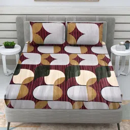 Myntra Elegant Homes Maroon & Grey Geometric 300 TC Queen Bedsheet with 2 Pillow Covers-image-33