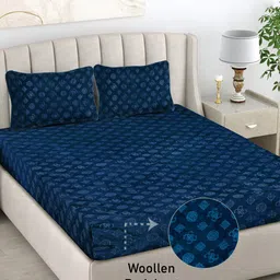 FABINALIV Navy Blue Geometric 300 TC King Bedsheet with 2 Pillow Covers-image-96