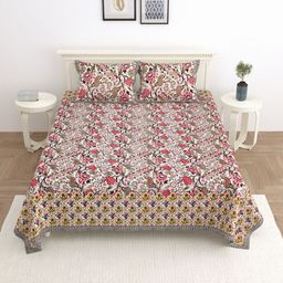 PATRICKO Mustard & Pink Floral 330 TC King Bedsheet with 2 Pillow Covers-image-34