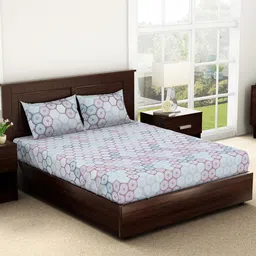 SPACES Geoscape Blue Geometric 144 TC King Bedsheet with 2 Pillow Covers-picture-53