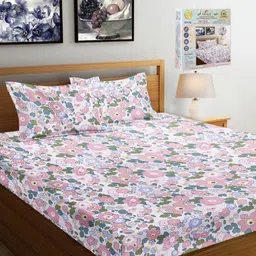 FABINALIV White & Pink Floral Printed 300 TC King Bedsheet Set 2.7 m x 2.7 m-image-65