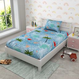 EverHOME Blue Cartoon Characters Cotton 160 TC Single Bedsheet with 1 Pillow Covers-picture-9