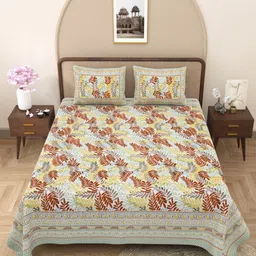 Wayne Martin Olive Green Floral 330 TC King Bedsheet with 2 Pillow Covers-picture-16