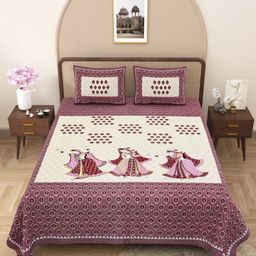 PATRICKO Maroon & White Ethnic Motifs 330 TC King Bedsheet with 2 Pillow Covers-12