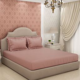 SPACES Eminence Pink 600 TC King Bedsheet with 4 Pillow Covers-56