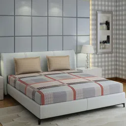 Monte Carlo Ramona Beige Geometric Cotton 210 TC Queen Bedsheet with 2 Pillow Covers-67