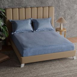 Himeya Blue 144 TC King Bedsheet with 2 Pillow Covers-image-56