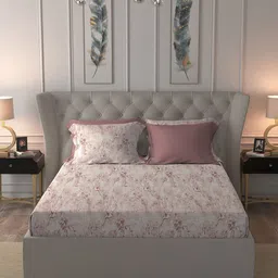 MYTRIDENT Mauve & White Printed Pure Cotton 300TC King Bedsheet Sets - 2.74 m x 2.74-13