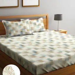 Home Sizzler Beige & White Geometric 210 TC Queen Bedsheet with 2 Pillow Covers-image-62