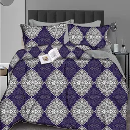 Siroki Bond Blue & White Floral 210 TC Queen Bedsheet with 2 Pillow Covers-image-5