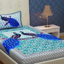 UNIQCHOICE Turquoise Blue Floral Cotton 120 TC Bedsheet with 1 Pillow Cover-2.25m x 1.50m-image-56