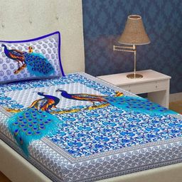 UNIQCHOICE Blue Floral Cotton 120 TC Single Bedsheet with 1 Pillow Cover-2.25 m x 1.50 m-image-53