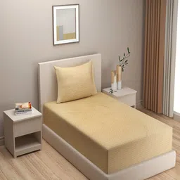 SWAYAM Beige & White Geometric 144 TC Single Bedsheet with 1 Pillow Covers-image-55