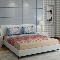Monte Carlo Morocan Red & Blue Ethnic Cotton 300 TC King Bedsheet with 2 Pillow Covers-11