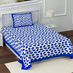 UNIQCHOICE Blue Floral Cotton 120 TC Single Bedsheet with 1 Pillow Cover-2.25mx1.50m-image-58
