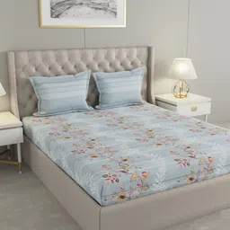 Raymond Home Grey & Brown Floral 120 TC Queen Bedsheet with 2 Pillow Covers-image-46