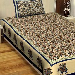 UNIQCHOICE Blue Floral Cotton 120 TC Single Bedsheet with 1 Pillow Cover-2.25 m x 1.50 m-image-68