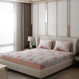 Monte Carlo Essence Grey & Red Ethnic Motifs 130 TC King Bedsheet with 2 Pillow Covers-64