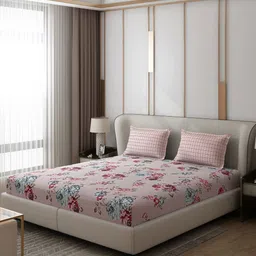 Monte Carlo Edmond Peach-Coloured Ethnic Motifs 130 TC Queen Bedsheet with 2 Pillow Covers-image-88