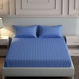 Mulberry Living Navy Blue Striped 300 TC Cotton King Bedsheet Set 2.74 m x 2.74 m-17