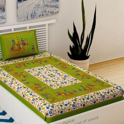 UNIQCHOICE Green Floral Cotton 120 TC Single Bedsheet with 1 Pillow Cover-2.25 m x 1.50m-image-50