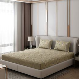 Monte Carlo Essence Olive Green Floral 130 TC King Bedsheet with 2 Pillow Covers-image-24