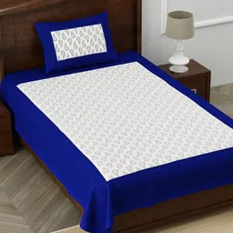 HOMELINE Blue & White Ethnic Motifs 140 TC Single Bedsheet with 1 Pillow Covers-image-97