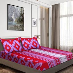 Aura Geometric Microfiber 152 TC Queen Bedsheet with 2 Pillow Covers-image-13