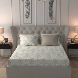 MYTRIDENT White & Olive Green Printed Pure Cotton 300TC King Bedsheet Sets - 2.74 m x 2.74-image-81