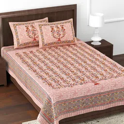 JAIPUR FABRIC Pink Ethnic Motifs Cotton 180 TC Single Bedsheet With 2 Pillow Covers-image-60