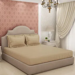 SPACES Eminence Beige Cotton 600 TC King Bedsheet with 4 Pillow Covers-image-36