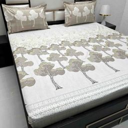 Pure Decor Brown & Yellow Floral 220 TC King Bedsheet with 2 Pillow Covers-image-57