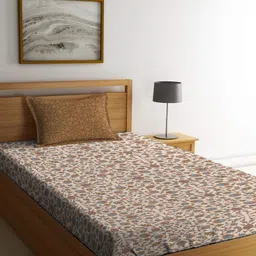 MYTRIDENT Urban Comfort Brown Floral Cotton144 TC Single Bedsheet with 1 Pillow Cover-picture-46