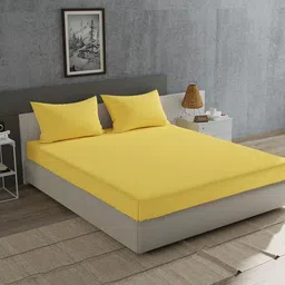 Home Ecstasy Mustard Solid Cotton 180 TC King Bedsheet with 2 Pillow Covers-image-74