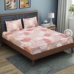 Aura Floral Printed 144 TC Fitted Queen Bedsheet with 2 Pillow Covers-picture-10
