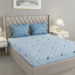 Raymond Home Blue Geometric 120 TC Queen Bedsheet with 2 Pillow Covers-image-43