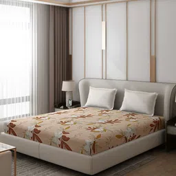 Monte Carlo Edmond Beige & White Geometric 130 TC Queen Bedsheet with 2 Pillow Covers-66