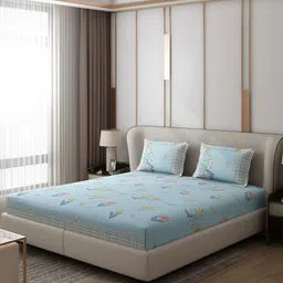 Monte Carlo Essence Blue & Yellow Ethnic Motifs 130 TC King Bedsheet with 2 Pillow Covers-56