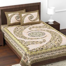 JAIPUR FABRIC Pink Ethnic Motifs Cotton 180 TC Single Bedsheet with 2 Pillow Covers-image-31