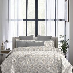 MYTRIDENT Grey & White Floral 300 TC King Bedsheet with 4 Pillow Covers-35