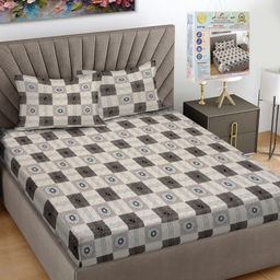 FABINALIV Off White Floral Printed 300 TC Fitted King Bedsheet Set 2.7 m x 2.7 m-image-18