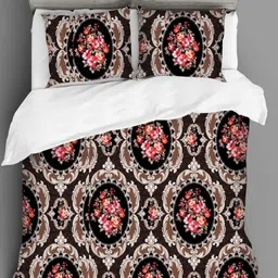 Siroki Bond Brown & Red Floral 210 TC Queen Bedsheet with 2 Pillow Covers-image-64